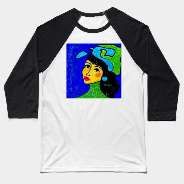 Green Eyed Lady Baseball T-Shirt by Sarah Curtiss
